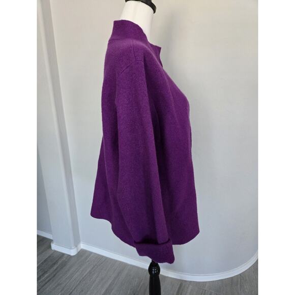 Eileen Fisher All Wool Felt Front Snap Cape Jacket Long Purple Excellent Sz S - Picture 5 of 12